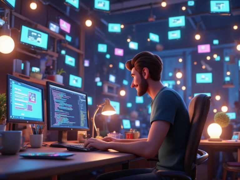 Aimaai - A Business Man Working on His Website in a Digital World